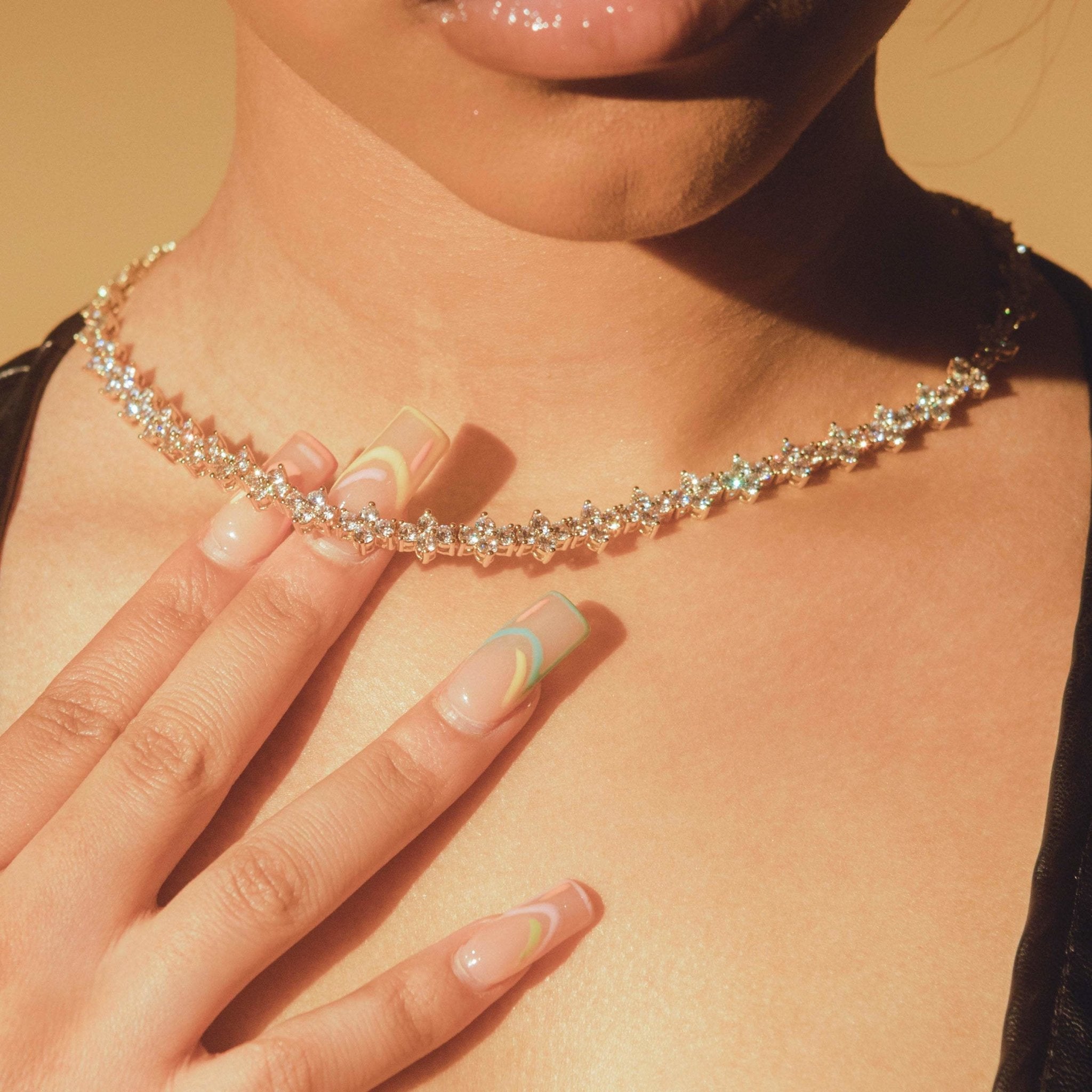 3mm Flower Tennis Necklace - Gold - Cernucci